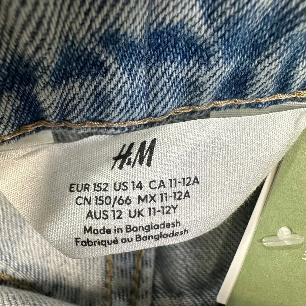 H&M Jeans Shorts Girls 14 High Rise Light Blue Denim Distressed Adjustable Waist